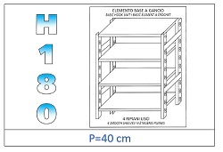 Shelf with smooth shelves 180 H- Depth 40cm