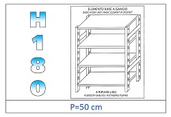 Shelf with Smooth Shelves 180 H- Depth 50cm