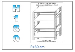 Shelf with Smooth Shelves 180 H- Depth 60cm