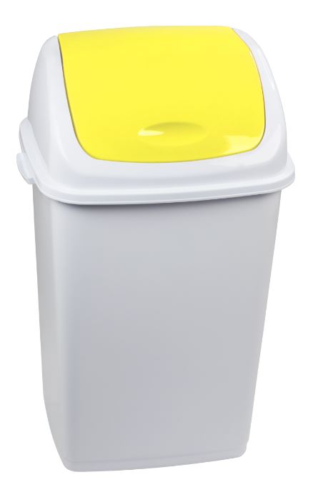 Poubelle 50 Litres avec couvercle basculant, blanche & jaune, RIF BASIC