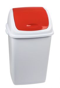 T909057 Pattumiera polipropilene bianca con coperchio basculante rosso 50 litri (confezione da 6 pezzi)