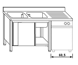 LT1183 Lavatoio su armadio per lavastoviglie 2 vasche 1 sgocciolatoio dx alzatina ante scorrevoli 180x60x85