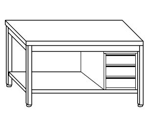 TL5070 Tavolo da lavoro in acciaio inox AISI 304 cassettiera dx ripiano 100x60x85