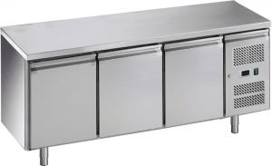 G-GN3100TN-FC Banco refrigerato ventilato in acciaio inox AISI201, 3 porte