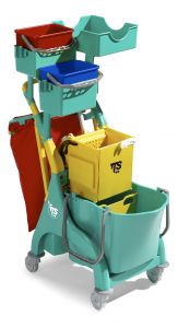 0P036549 Nick Plus 210 trolley with washing bucket with divider, buckets, storage tray and bag holder
