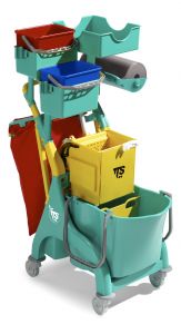 0P036559 Nick Plus 220 trolley with bucket and divider, buckets, storage, bag holder and roll holder