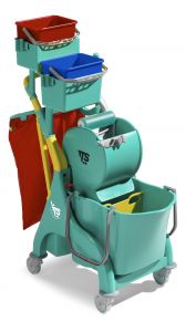 0P066529 Nick Plus 90 trolley with washing bucket with divider, buckets and bag holder