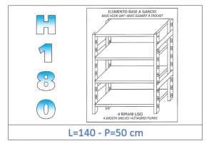 IN-18G46914050B Shelf with 4 smooth shelves hook fixing dim cm 140x50x180h 