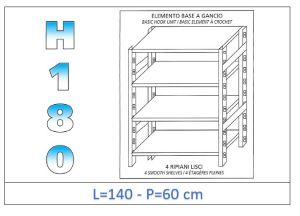 IN-18G46914060B Shelf with 4 smooth shelves hook fixing dim cm 140x60x180h 