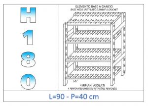 IN-18G4709040B Shelf with 4 slotted shelves hook fixing dim cm 90x40x180h 