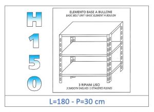 IN-B36918030B Shelf with 3 smooth shelves bolt fixing dim cm 180 x30x150h 