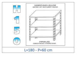 IN-B36918060B Shelf with 3 smooth shelves bolt fixing dim cm 180x60x150h 
