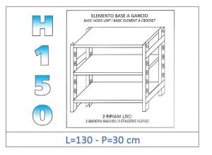 IN-G36913030B Shelf with 3 smooth shelves hook fixing dim cm 130x30x150h 