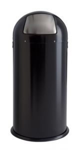 T106033 Black steel bin with stainless steel push flap opening 52 liters 