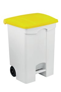 T115076 Mobile plastic pedal bin White 70 liters Yellow lid (Pack of 3 pieces)