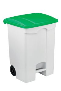 T115078 Mobile plastic pedal bin White 70 liters Green lid (Pack of 3 pieces)