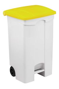 T115096 Mobile plastic pedal bin White 90 liters Yellow lid (Pack of 3 pieces)