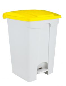 T115756 White Plastic pedal bin Yellow lid 70 liters 