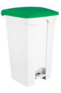 T115958 White Plastic pedal bin Green lid 90 liters 
