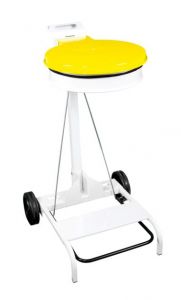 T601044 White steel Wheeled pedal operated sack holder Yellow lid