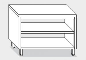13002.10 Table ouverte passante g40 cm 100x60x85h plateau lisse - étagère intermédiaire et inférieure