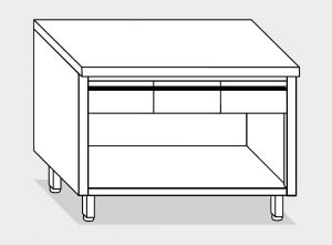 13003.11 Table armoire ouverte g40 cm 110x60x85h plateau lisse - 2 tiroirs horizontaux