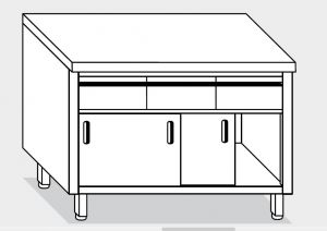 13203.10 Table armoire g40 cm 100x60x85h plateau lisse - 2 tiroirs horizontale - portes coulissantes