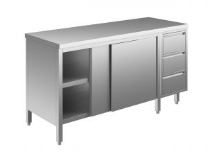 EU04001-14 Table armoire ECO cm 140x60x85h plateau lisse - portes coulissantes - commode avec 3 tiroirs à droite