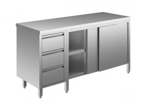 EU04002-15 Table armoire ECO cm 150x60x85h plateau lisse - portes coulissantes - tiroir 3c gauche