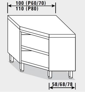 13500.10 Table armoire d'angle G40 100x70x85h cm plateau lisse - ouverte