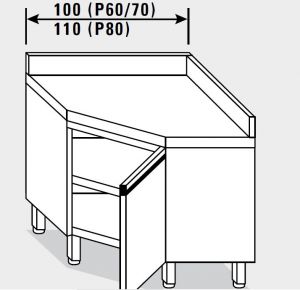 13503.10 Table armoire d'angle G40 cm 100x70x85h dosseret arrière - porte battante