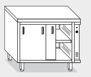 13702.16 Table armoire chaude g40 cm 160x70x85h plateau lisse - portes des deux côtés - 2 éléments chauds