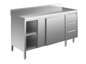 EU04003-14 Table armoire ECO cm 140x60x85h dosseret - portes coulissantes - tiroir 3c à droite