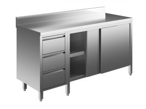 EU04104-23 tavolo armadio ECO cm 230x70x85h  piano alzatina - porte scorr - cass 3c sx