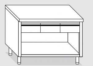 23003.15 Table armoire ouverte Agi 150x60x85h cm plateau lisse - 3 tiroirs horizontaux