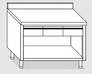 23004.14 Table armoire ouverte Agi cm 140x60x85h dosseret arrière - 3 tiroirs horizontaux