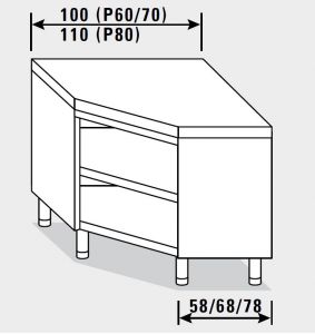 23500.10 Table armoire d'angle Agi 100x70x85h cm plateau lisse - ouverte