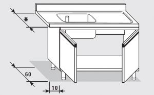 52550.11 Armoire table entrée droite avec 2 portes battantes faciles 110x*x85h cm 1 vasque